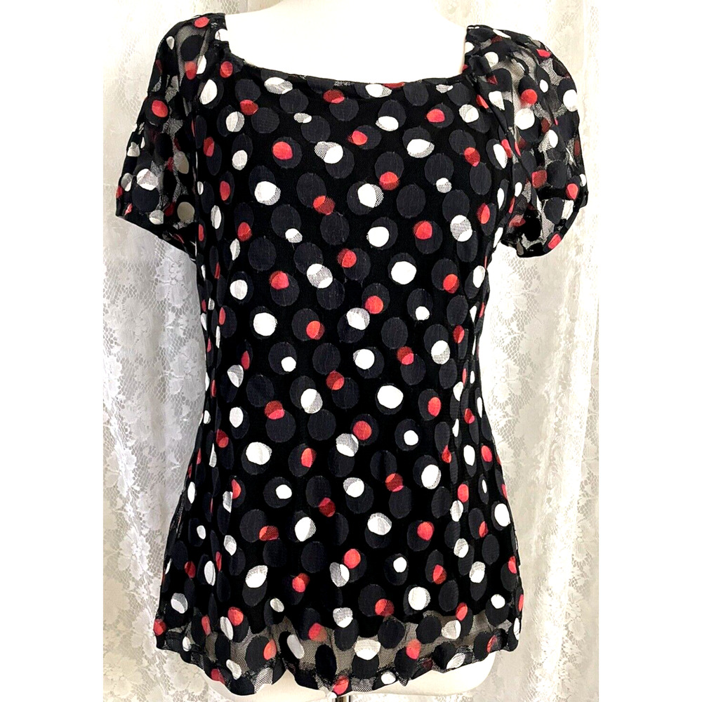 Style co Petite Women's Red & Black Polka dot Tops XL